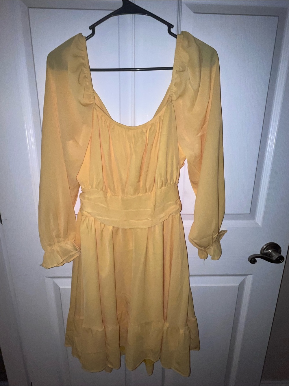 Women’s Yellow Long-Sleeve Ruffle Waist Dress